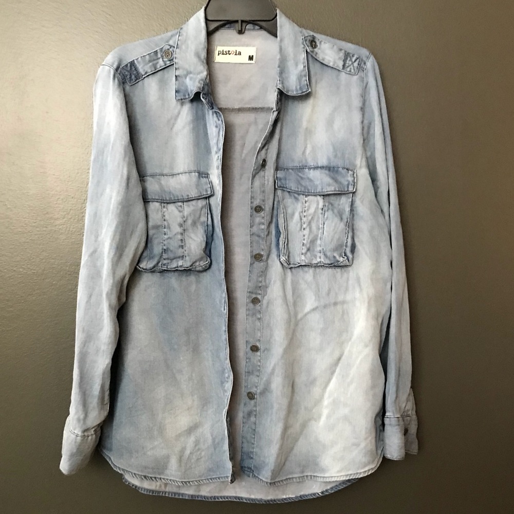 Faded denim button down.